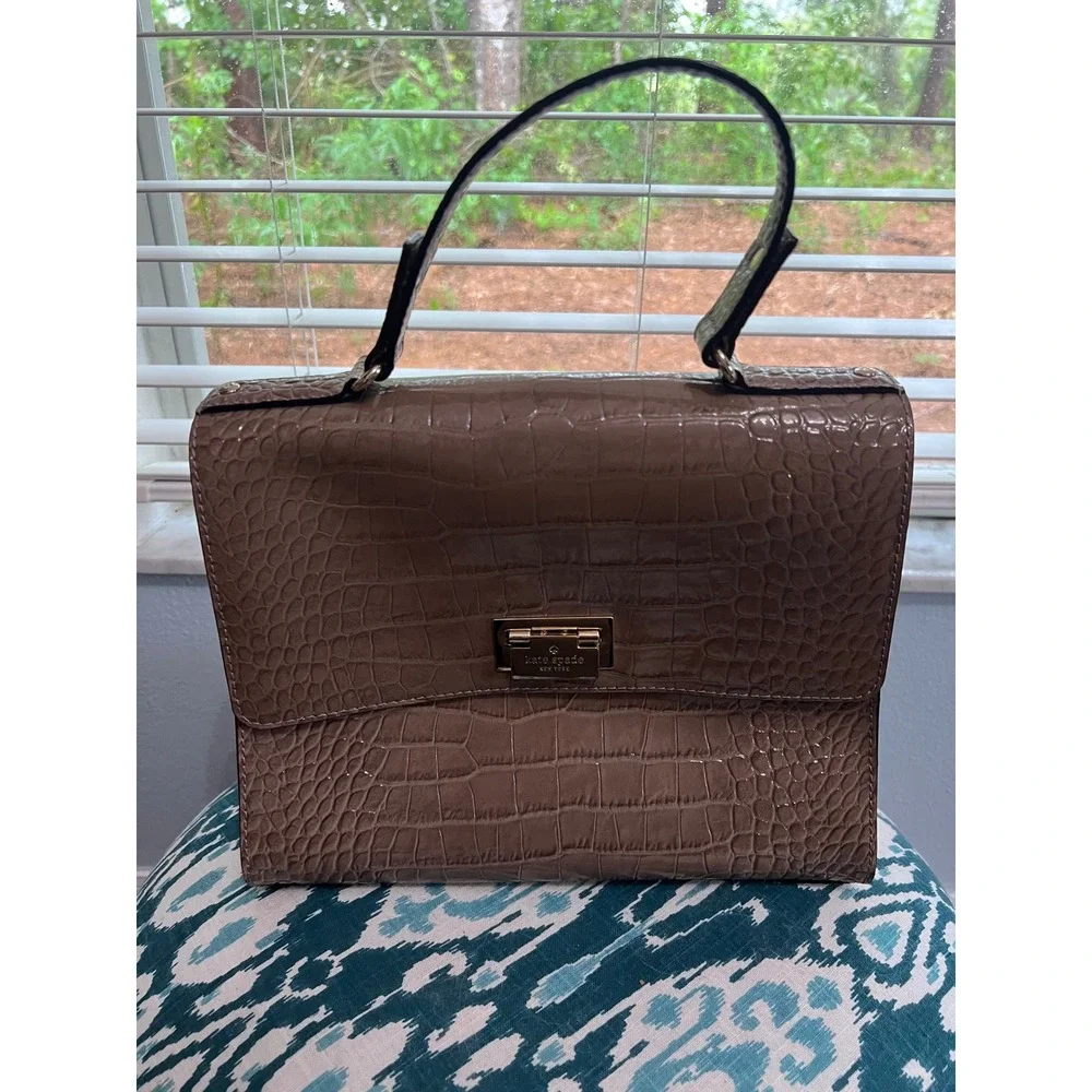 Kate‎ Spade Satchel Top Handle Croc Embossed Leather Handbag Purse